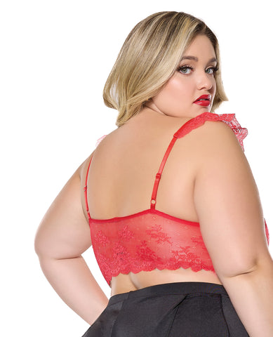 Scallop Stretch Lace Soft Cup Bralette - Red QN