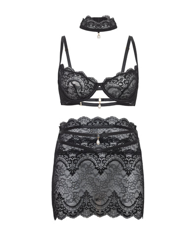 Perla Lace 3 pc Set w/Pearl Details