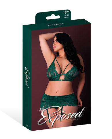 Evermore Bralette w/Skirt Garter & Thong 3 pc Set - Emerald QN