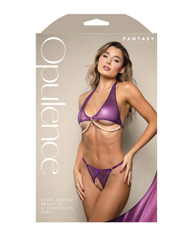 Opulence Shimmer Mesh Halter Top & Panty w/Pearl Details - Purple