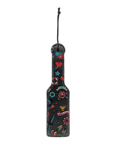 Shots Ouch Old School Tattoo Style Printed Paddle - Black