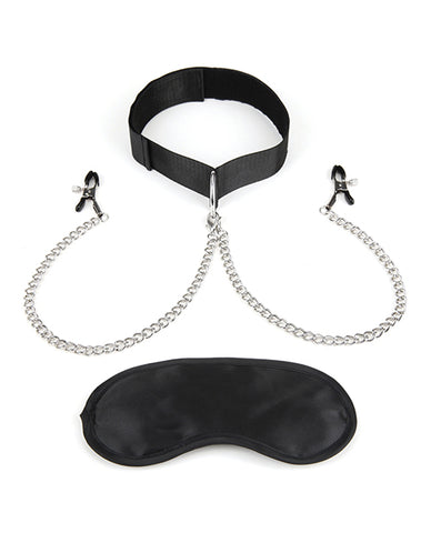 Lux Fetish Collar & Nipple Clamps W/adjustable Pressure Clamps