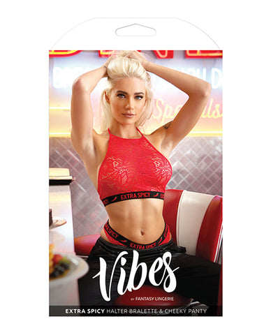 Vibes Extra Spicy Halter Bralette & Cheeky Panty Chili Red S/m