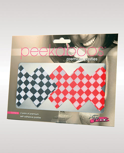 Peekaboos Off The Wall Checkered Pasties - 2 Pairs 1 Black/1 Red