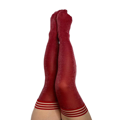 Kixies Holly Sparkle Thigh High Cranberry