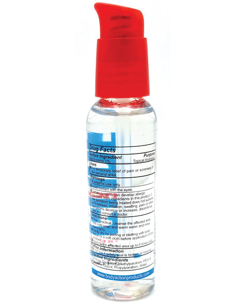 A clear bottle of Anal Glide, back packaging.