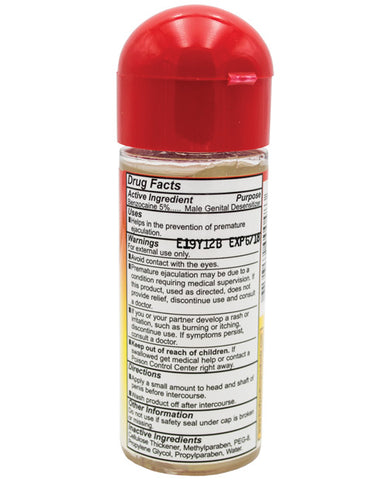 Bottle with red cap and label on a white background