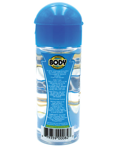 Body spray bottle with blue cap and label on a white background