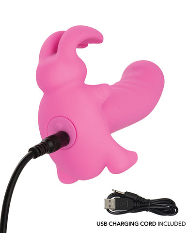 Compact rechargeable bunny vibrator for first-time users with usb charging cord included