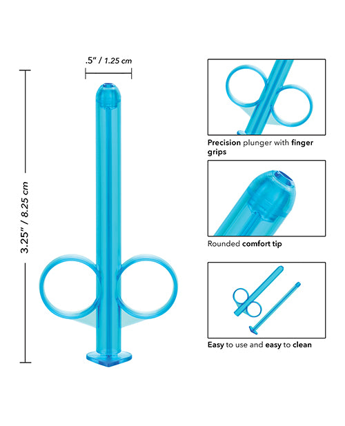 A blue lube tube with measurements: 3.25." by 0.5".
