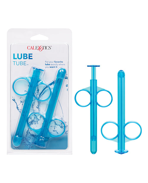 Blue lube tube packaging with product on a white background