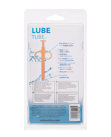 The back of the packaging for the orange lube tubes.