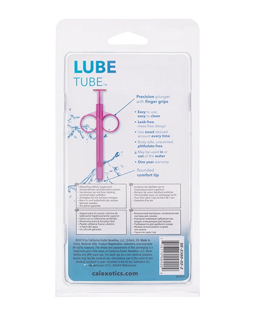 The back of the packaging for the pink lube tubes.