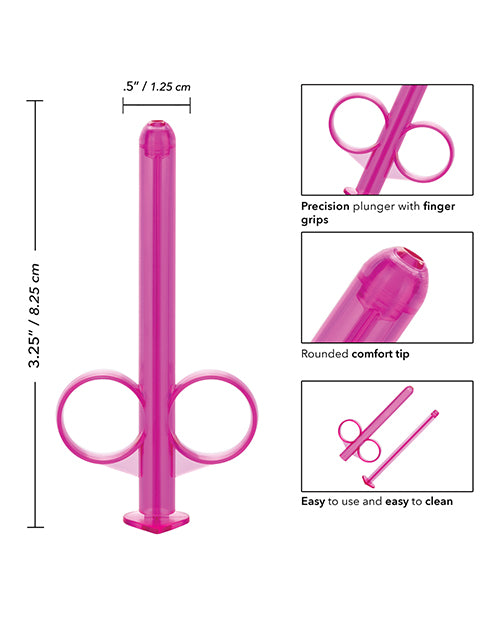 A pink lube tube with measurements: 3.25." by 0.5".