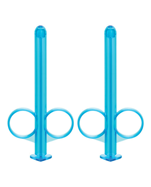 Two blue lube tubes facing up.