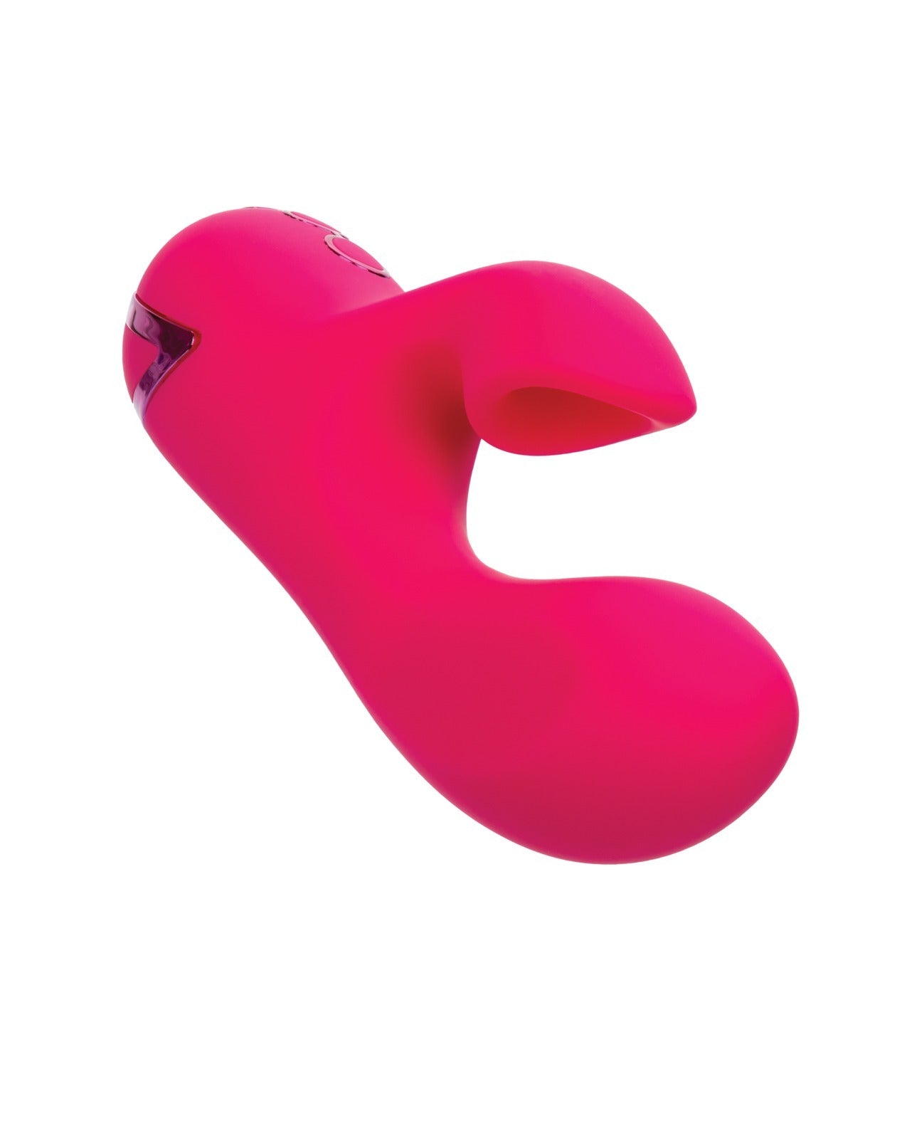 A bright pink silicone personal massager with a curved, ergonomic design, shown against a solid white background.