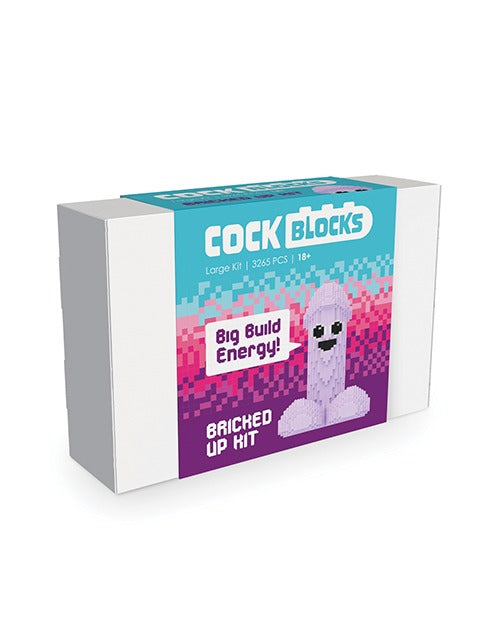 A boxed product labeled 'COCK BLOCKS' with the text 'Large Kit | 30+ PCS | 18+' and 'Bricked Up Kit' on the front, shown at a slight angle.