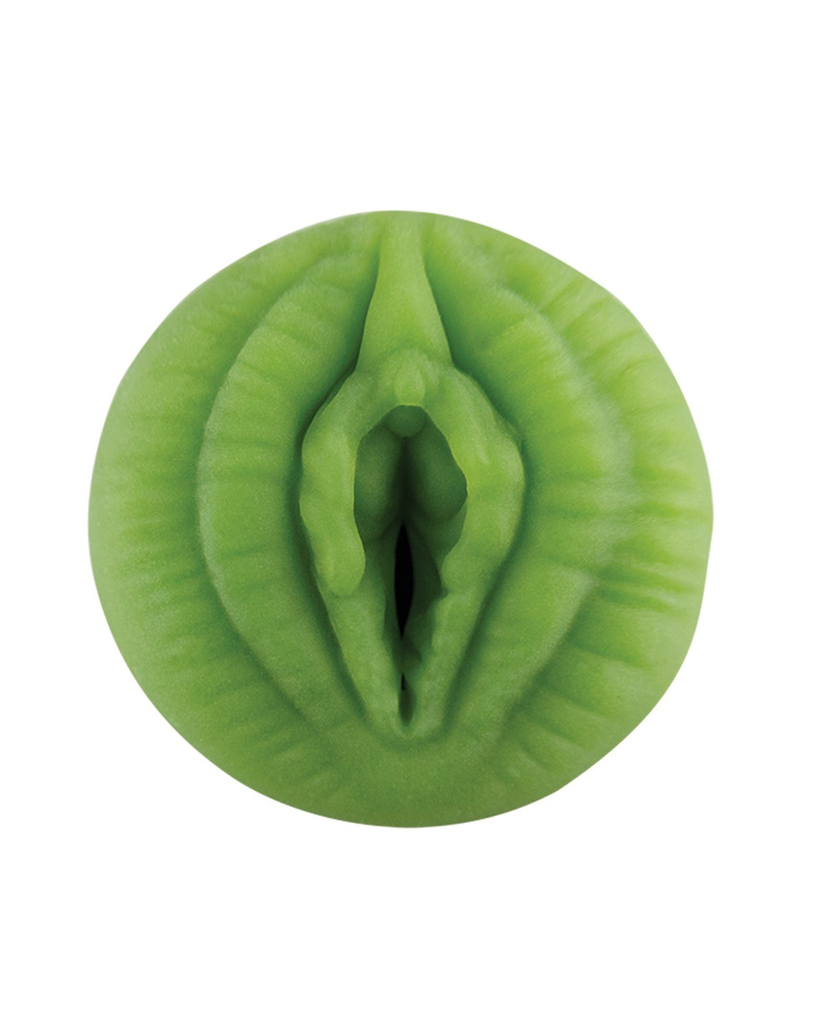 A bright green silicone adult novelty product with a realistic textured surface, isolated on a solid white background.
