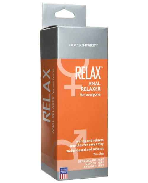 An orange box of Doc Johnson's RELAX Anal Relaxer for everyone.