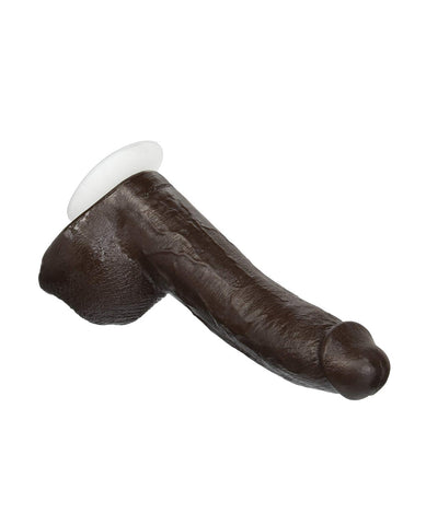 A realistic brown dildo with a textured surface and a white circular base, shown on a plain white background.