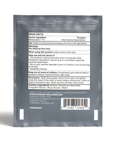 Silver package with text and a barcode on a white background