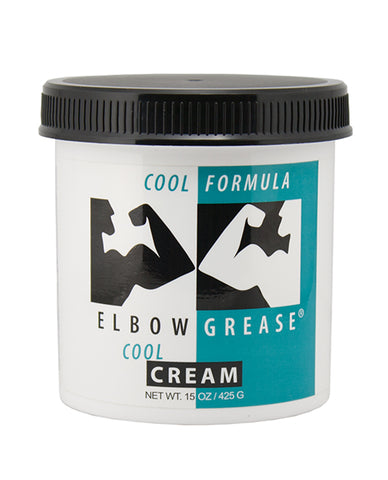 Elbow Grease Cool Cream jar with black lid on a white background