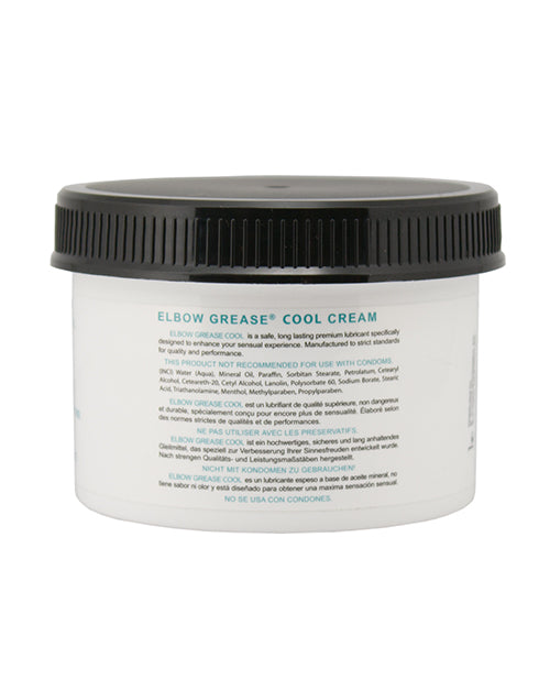 Elbow Grease Cool Cream jar with black lid on a white background