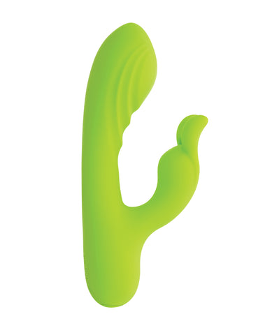 Evolved Brat Bunny beginner-friendly rabbit vibrator dual stimulation. Side view.
