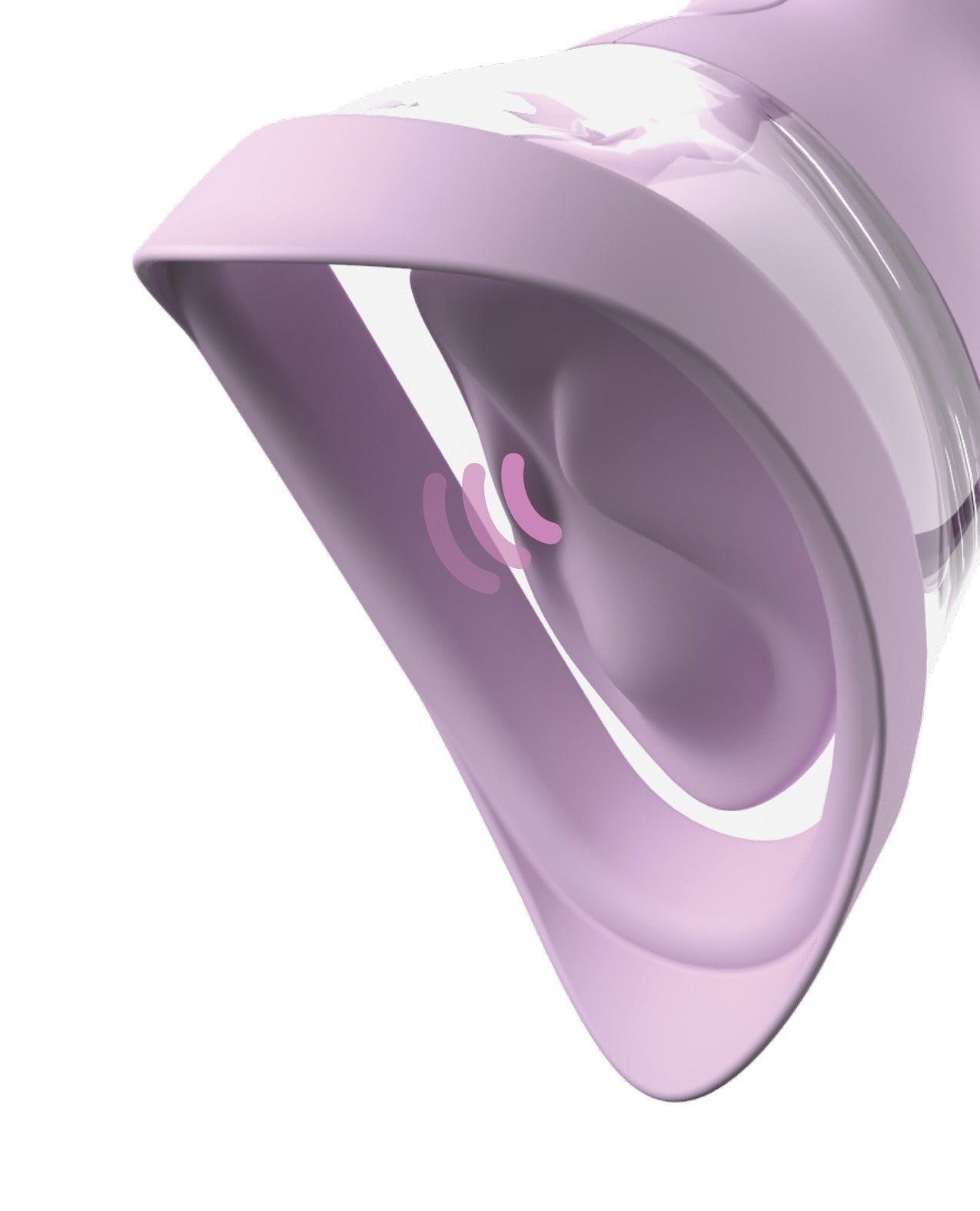 A zoomed in photo of the The Pipedream Fantasy For Her Veloura Touch Pleasure Pump, showing the two nubs on the inside with a pulsing graphic.
