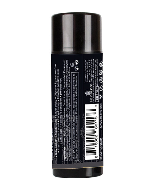 Black deodorant stick with label on a white background