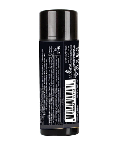 Black deodorant stick with label on a white background