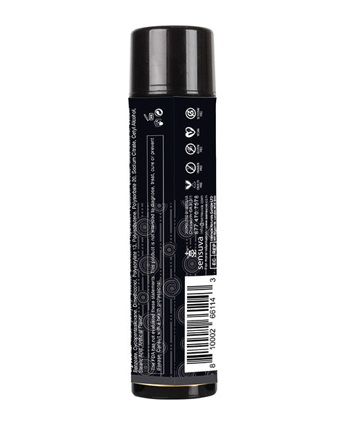 Black cylindrical container with text and a barcode on a white background