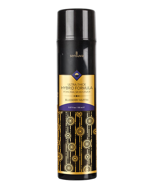 Personal lubricant bottle with black and gold design on a white background