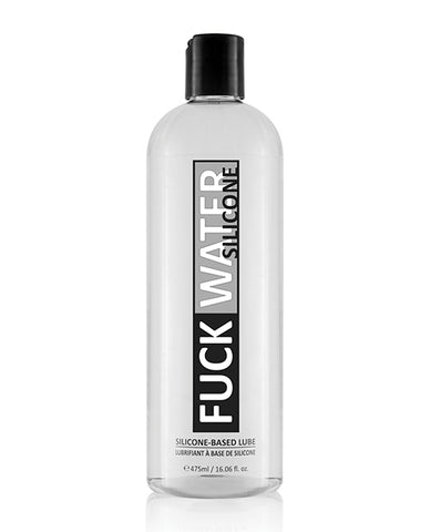 Bottle of silicone-based lubricant with a black label on a white background