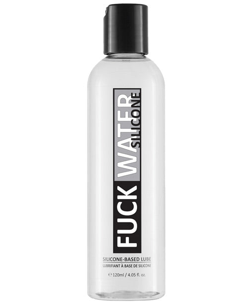 Silicone-based lubricant bottle with black text on a white background