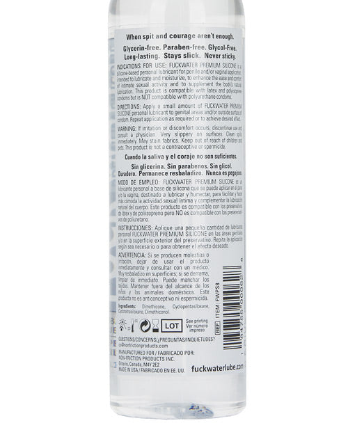 Back label of a clear bottle with text on a white background