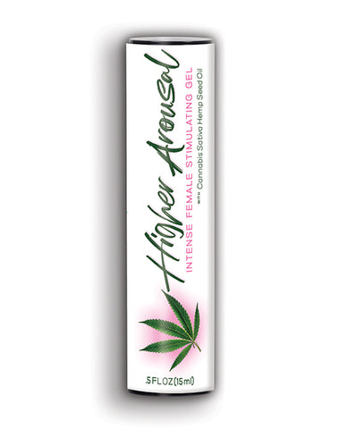 Product packaging for 'Higher Arousal' with cannabis leaf design on a white background