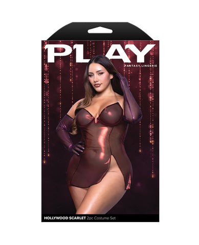 Packaging featuring a model wearing a shimmering lingerie dress.