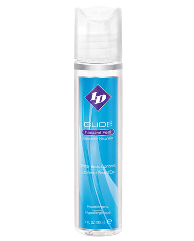 Bottle of ID Glide personal lubricant on a white background