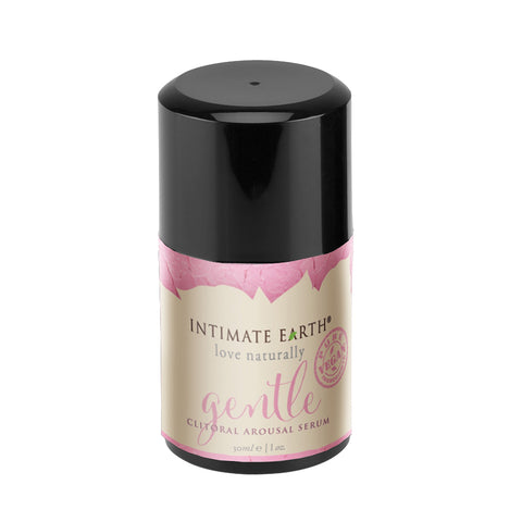 Intimate Earth gentle clitoral arousal serum bottle on a white background