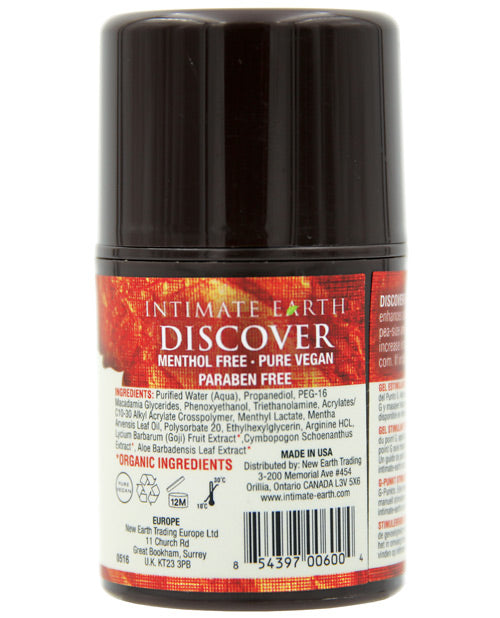 The back label of the Intimate Earth Discover G-spot Gel.