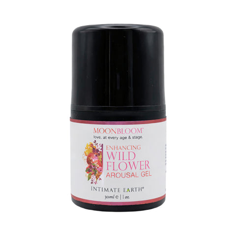 1oz bottle of Intimate Earth Moonbloom Wild Flower Arousal Gel on a white background