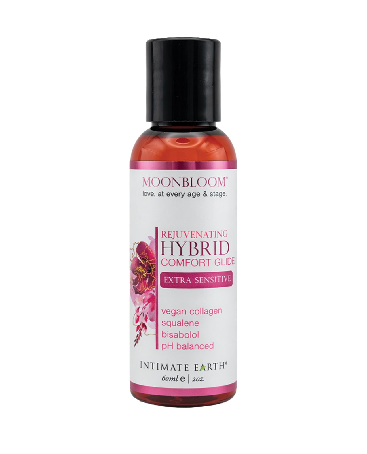 Bottle of Intimate Earth Moonbloom Rejuvenating Hybrid Comfort Glide on a white background