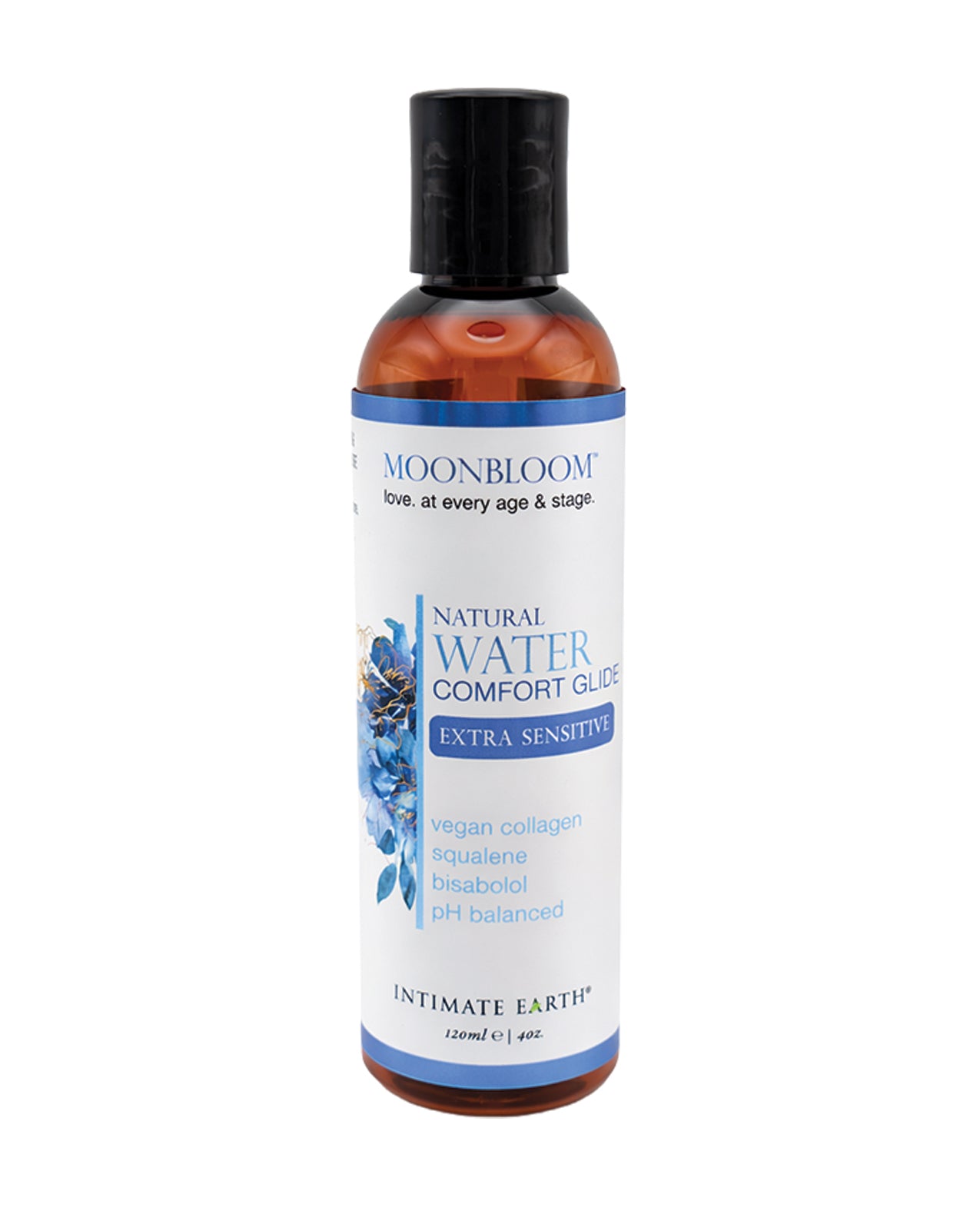 Bottle of Moonbloom Natural Water Comfort Glide on a white background