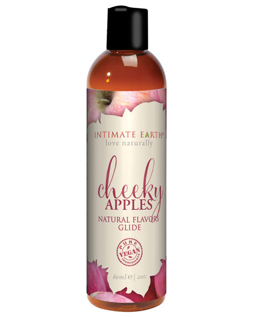 A bottle of Intimate Earth Cheeky Apples Natural Flavor Glide - 2oz