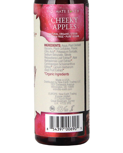 The back of a bottle of Intimate Earth Cheeky Apples Natural Flavor Glide