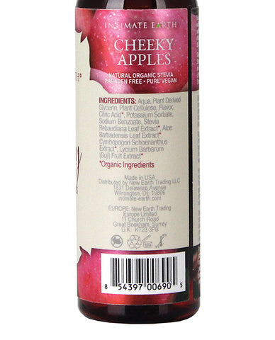 The back of a bottle of Intimate Earth Cheeky Apples Natural Flavor Glide