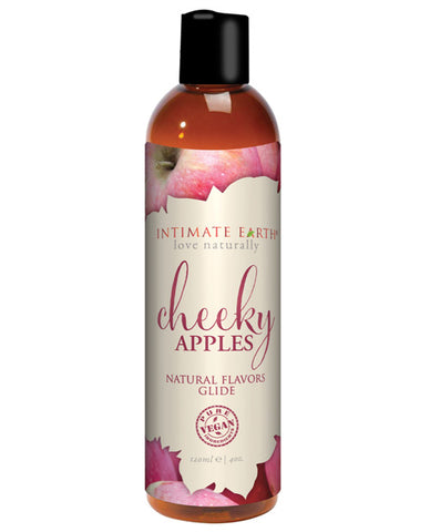 A bottle of Intimate Earth Cheeky Apples Natural Flavor Glide