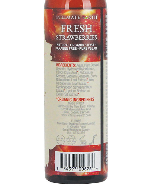 The back of a bottle of Intimate Earth Fresh Strawberries Natural Flavor Glide