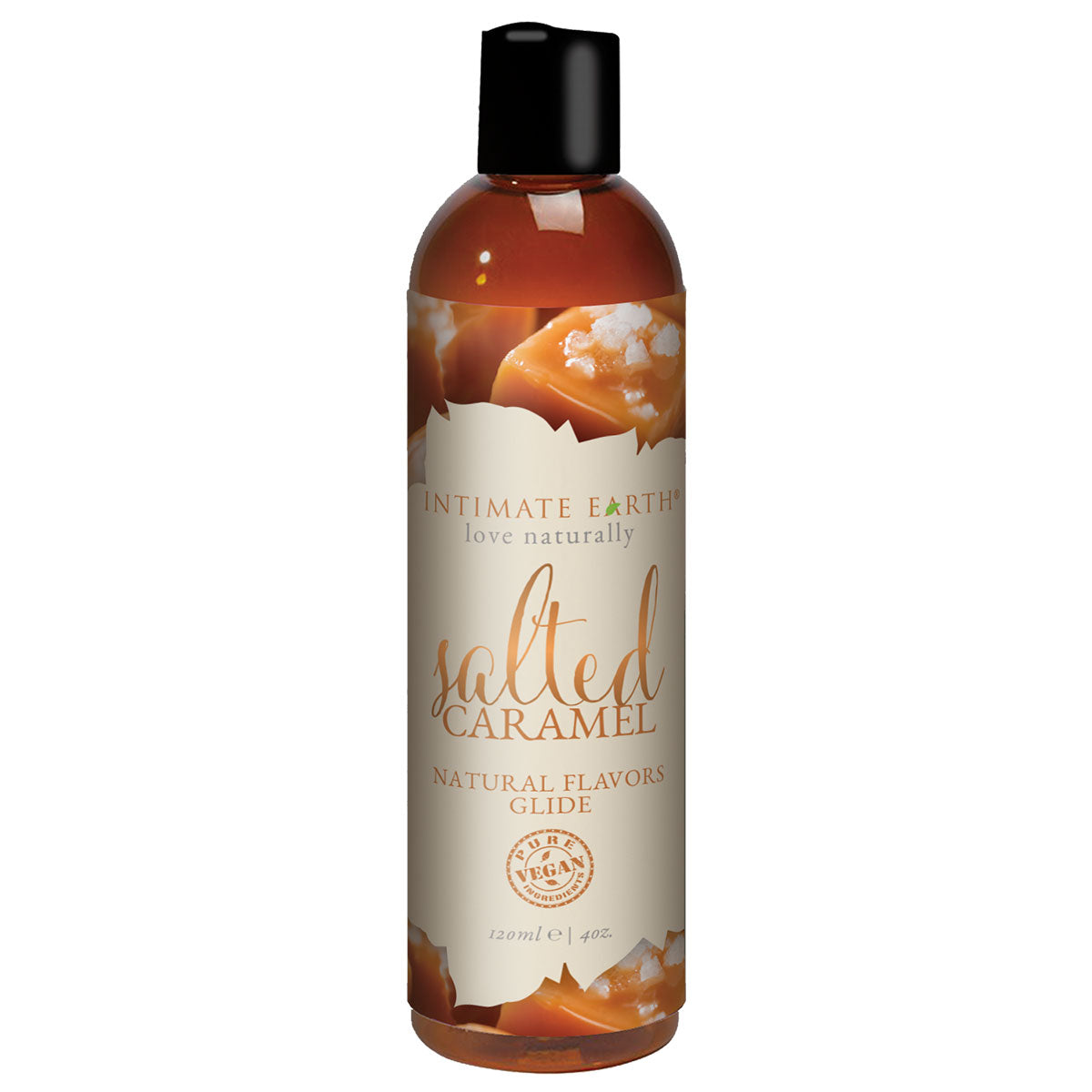 A bottle of Intimate Earth Salted Caramel Natural Flavor Glide